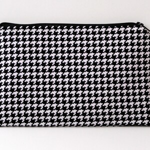 Houndstooth Large Zipper Pouch: Handmade Cotton Bag, Cosmetic Organizer