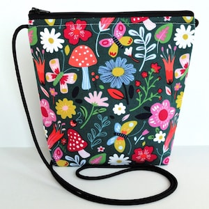 Floral Small Crossbody Phone Purse: Handmade Cotton Mushroom Bag