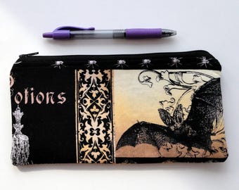 Nevermore Bat Zipper Pouch: Large Pen & Cosmetic Case