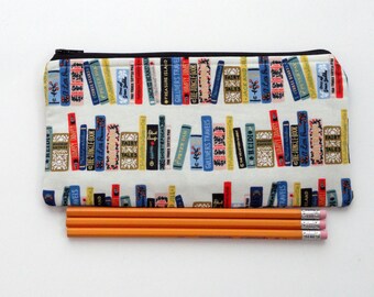 Rifle Paper Book Print Pencil Case: Large Zipper Pouch, Book Worm Gift