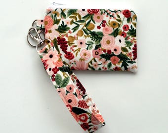 Rifle Paper Floral Wristlet Wallet: Keychain Wallet ID Case