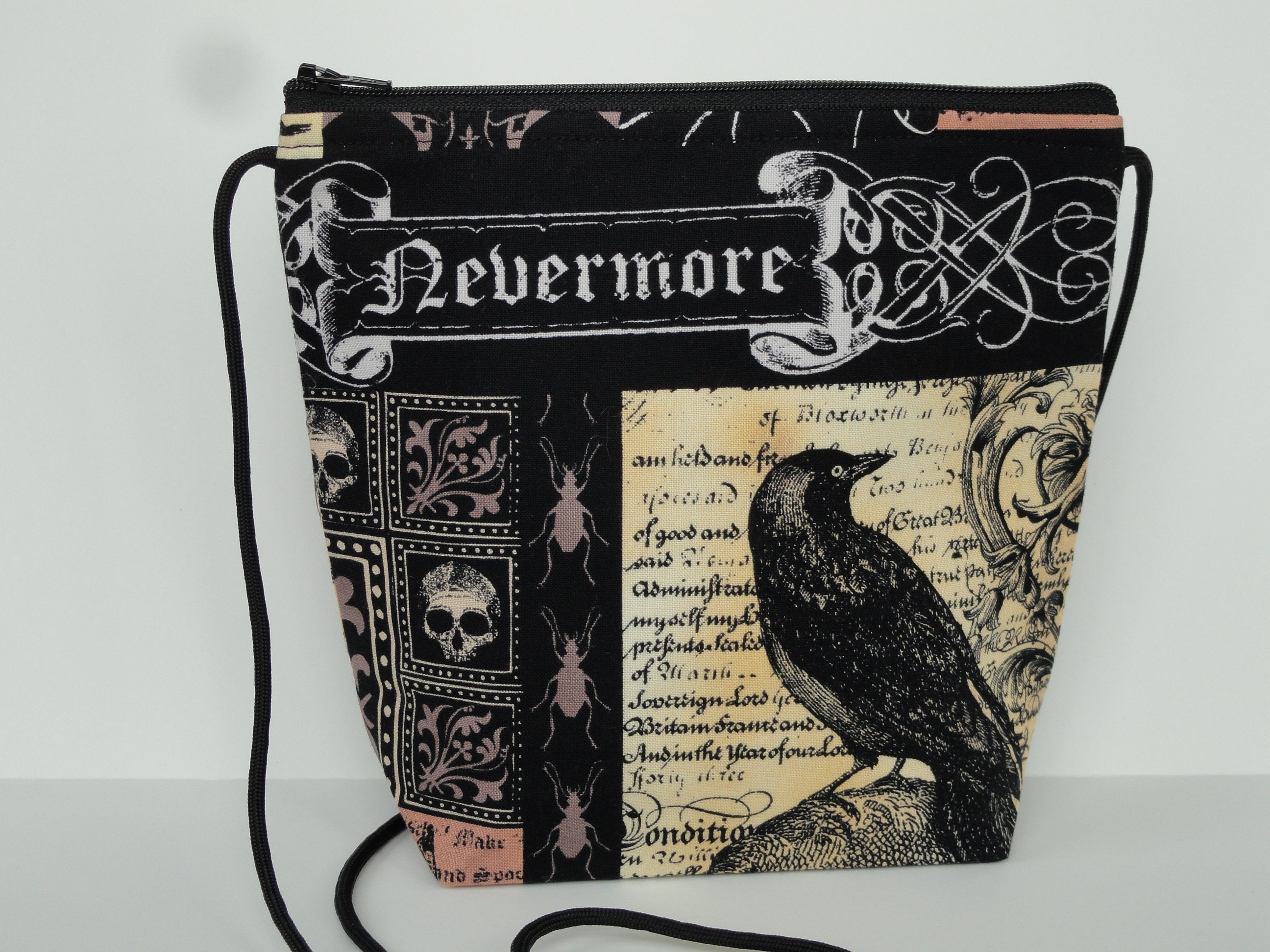 Raven Zipper Wristlet Pouch Nevermore Fabric Make up Bag 