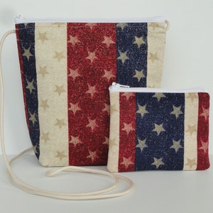 Flagge Kleine Crossbody Geldbörse,Amerikanische Flagge, Stars and Stripes Crossbody,July4,USA,Militär,Patriotisch,Rot Weiß Blau,Große Brieftasche,Reißverschluss Beutel Geldbörse