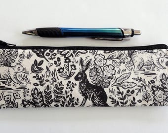 Rifle Paper Slim Wildwood Fable Cream Zipper Pouch: Long Pencil Case, Makeup Bag