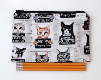 Cat Mugshots Zipper Pouch: Large Cotton Cosmetic Bag, Tech Pouch
