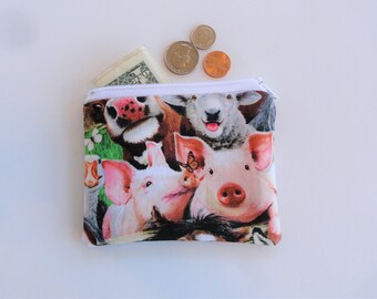Small Farm Animal Cross body purse and wallet set:  pigs, horse, sheep,cow
