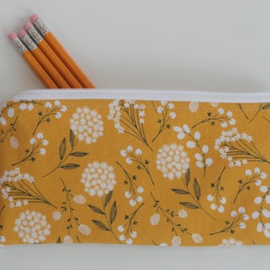 Mustard Yellow Dandelion Zipper Pouch,Floral Pencil Pouch,Floral Makeup Bag,Cosmetic Bag,Coin Purse,Wallet,Purse Organizer,Journal Pen Pouch image 6