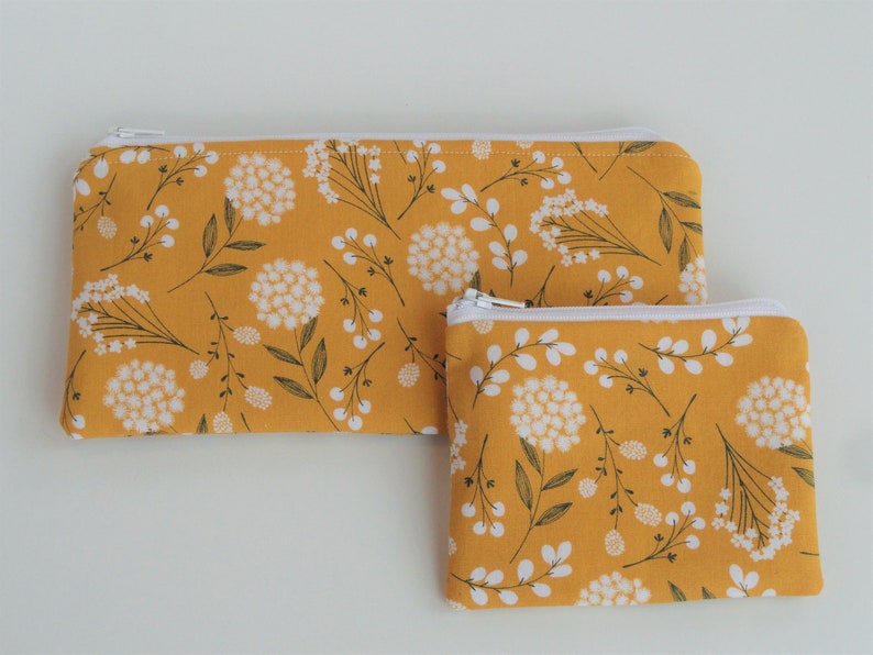 Mustard Yellow Dandelion Zipper Pouch,Floral Pencil Pouch,Floral Makeup Bag,Cosmetic Bag,Coin Purse,Wallet,Purse Organizer,Journal Pen Pouch image 9