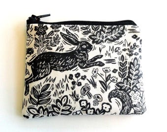 Rifle Paper Co. Wildwood Fable Coin Purse: Rabbit Zipper Pouch,earbud pouch