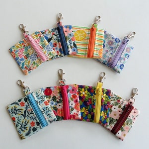 Rifle Paper Co. Earbud Case: Floral Mini Pouch Key chain Wallet,3.75 x 3.25