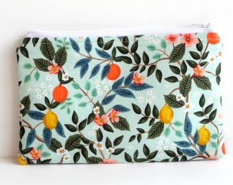 Rifle Paper Large Fruit Zipper Pouch:  Cotton Cosmetic Bag, Organizer Pouch