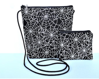 Spider Web Small Crossbody Purse and wallet set: Metallic Silver Halloween Bag