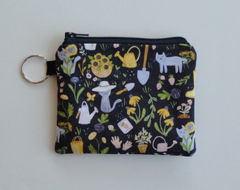 Cat in Garden Coin Purse,Zipper Pouch,Change Purse,Card Holder,Flower Cat Wallet,Cat Gift,Key Ring,Small Cat Purse,ID Holder,Cat Lover Gift