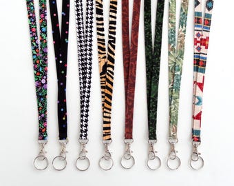 Thin Cotton Fabric Long Lanyard: Teacher, Nurse, ID Badge - Free Key Ring