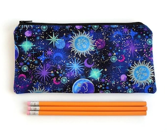 Celestial Zipper Pouch: Large Galaxy Pen & Cosmetic Case