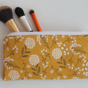 Mustard Yellow Dandelion Zipper Pouch,Floral Pencil Pouch,Floral Makeup Bag,Cosmetic Bag,Coin Purse,Wallet,Purse Organizer,Journal Pen Pouch image 4