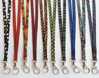 Skinny Fabric Long Lanyard: Cotton Badge & Key Holder, Teacher, Nurse Gift