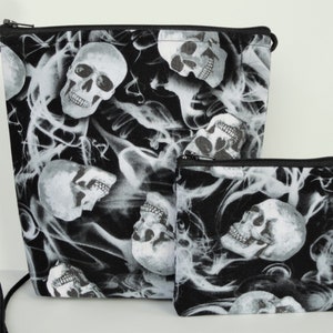Bolso bandolera de calavera, monedero pequeño, bolso de Halloween, monedero gótico, mágico, billetera gótica, billetera con cremallera de calavera, aterrador, bolsa de calavera, conjunto de billetera y monedero