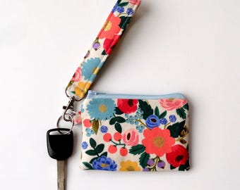 Floral Wristlet Wallet for Women: Rifle Paper ID Holder, Key Fob