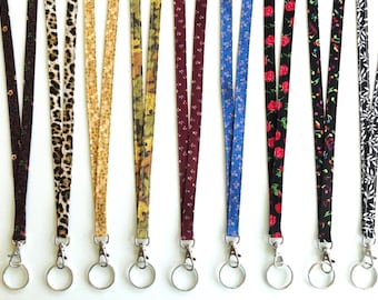 Skinny Fabric Lanyard: Cotton Badge ID Holder with Key Ring