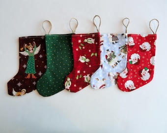 Handmade Mini Christmas Stocking: Vintage Fabric Gift Card Holder. Decor
