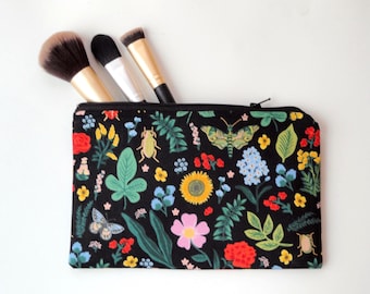 Rifle Paper Co. Black Metallic Large Zipper Pouch: Long Pen & Cosmetic Case