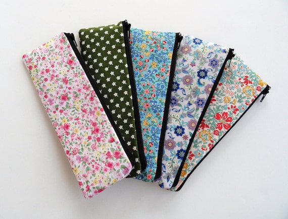 Liberty Floral Cotton Slim Zipper Pouch: Long Pencil Case, Makeup Bag