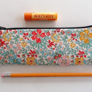 Liberty Floral Cotton Slim Zipper Pouch: Long Pencil Case, Makeup Bag, 9 x 3 Meadow Floral