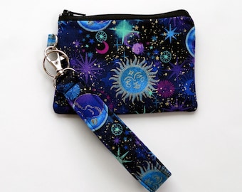 Celestial Wristlet Wallet: Small ID Holder & Key Fob Zipper Pouch