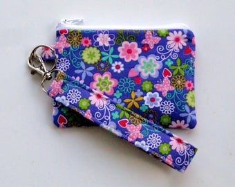 Floral Lavender Wristlet Wallet for Women: ID Holder, Key Fob