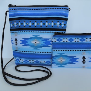 Bolso bandolera estilo occidental, estilo nativo americano, navajo, azteca, estilo manta, tribal, estilo suroeste, billetera, monedero con cremallera.
