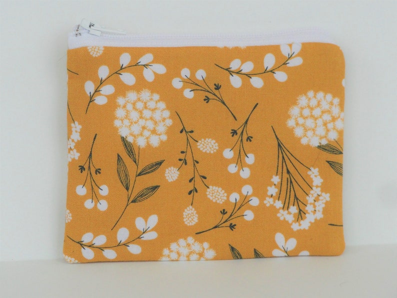 Mustard Yellow Dandelion Zipper Pouch,Floral Pencil Pouch,Floral Makeup Bag,Cosmetic Bag,Coin Purse,Wallet,Purse Organizer,Journal Pen Pouch image 3