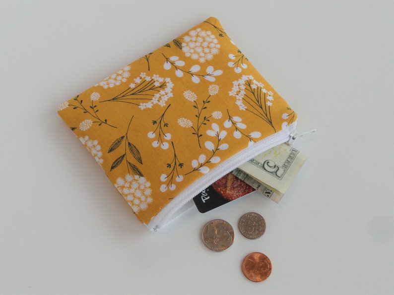 Mustard Yellow Dandelion Zipper Pouch,Floral Pencil Pouch,Floral Makeup Bag,Cosmetic Bag,Coin Purse,Wallet,Purse Organizer,Journal Pen Pouch image 7