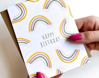 Cute Rainbow Birthday Card, A2 Cardstock with Kraft Envelope