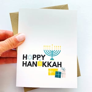 Carte de Hanoukka joyeuse menorah Carte de Hanoucca moderne Cartes de Hanoucca en vrac personnalisées Cadeaux d'entreprise Options de cartes de vœux disponibles