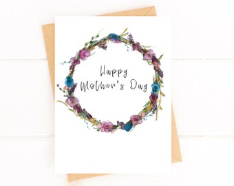 Pretty Mother's Day Card Floral Wreath Card Happy Mother's Day