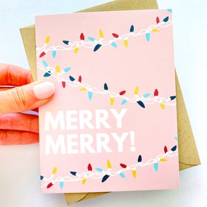 Merry Merry Christmas Lights Roze kerstkaart Custom bulk kerstkaarten Zakelijk cadeau Kerstkaarten Opties beschikbaar