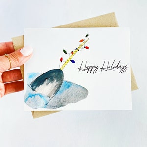 Festive Narwhal Holiday Card Set Holiday Card Cute Holiday Cards Box Set Narwhal Card Watercolor Narwhal Card Unique Holiday Card Narwhal