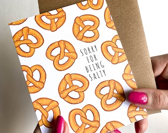 Funny Apology Card - Sorry for Being Salty Pretzel Card