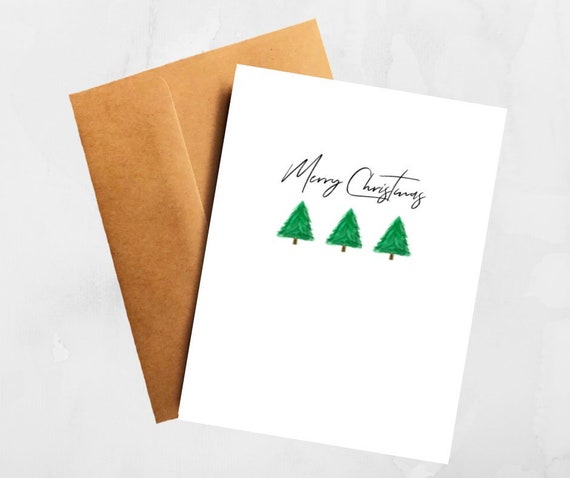 Merry Christmas Card Set Christmas Tree Card Cute Holiday Etsy