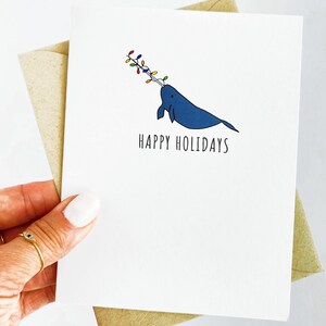 Festive Narwhal Holiday Card Set Holiday Card Cute Holiday Cards Box Set Narwhal Card Watercolor Narwhal Card Unique Holiday Card Narwhal