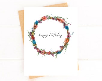 Birthday Watercolor Wreath Card Happy Birthday Card Beautiful Card for Birthday