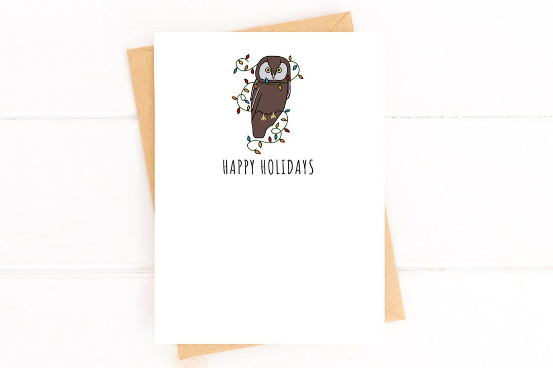 Festive Owl Holiday Card Set Holiday Card Cute Holiday Cards - Etsy