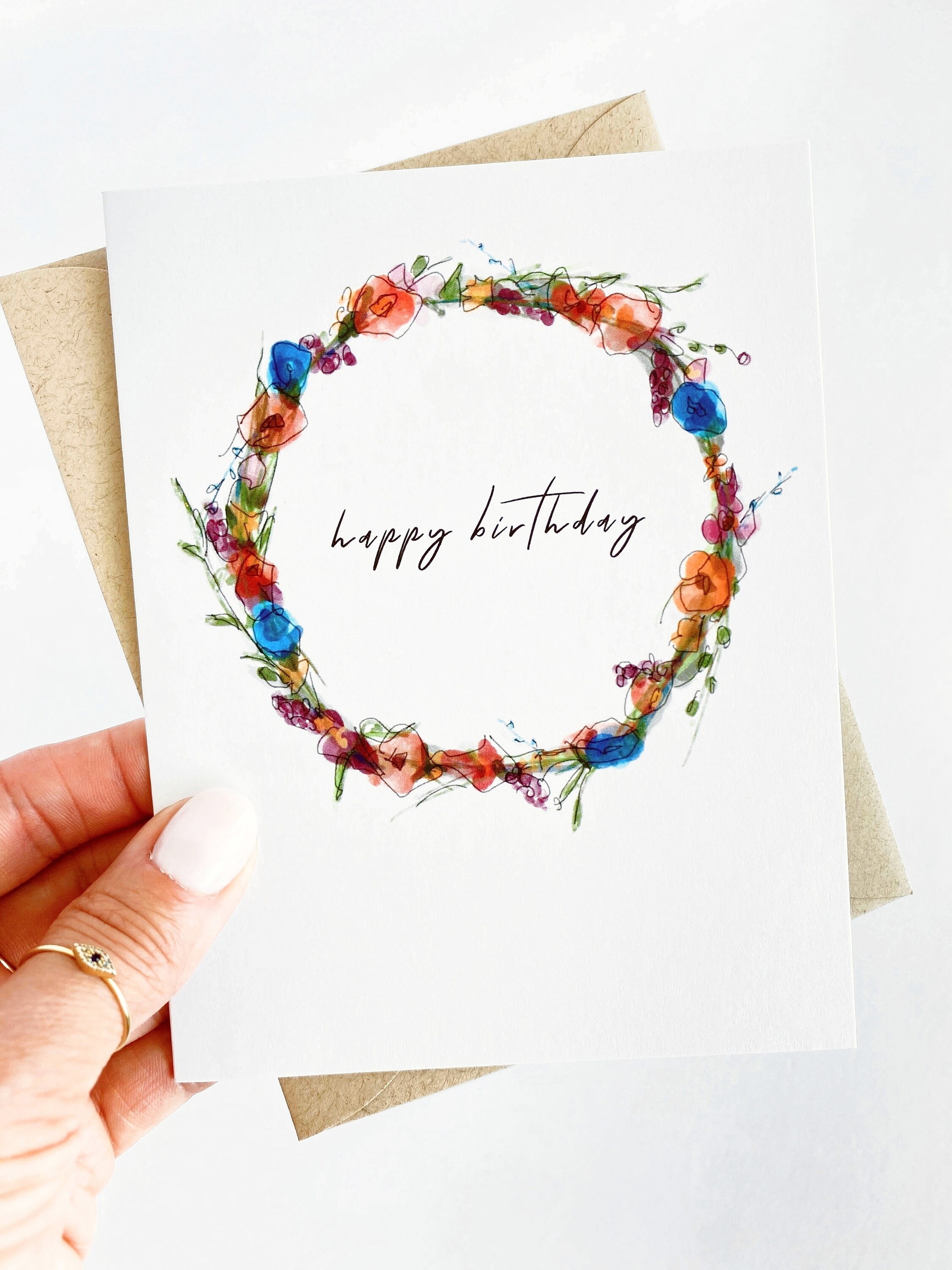 Watercolor Floral Wreath Birthday Card - Etsy
