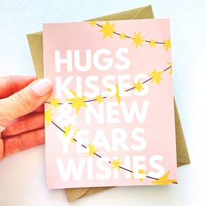 Abrazos, besos y deseos de año nuevo Tarjeta de felicitación de temporada Tarjetas de Navidad personalizadas a granel Regalos corporativos Tarjetas navideñas Opciones disponibles