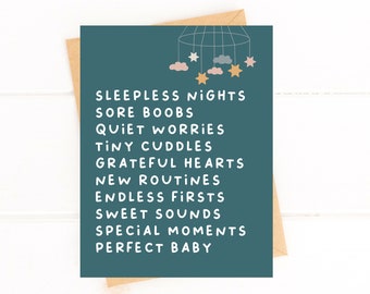 Tarjeta para baby shower de "Noches de insomnio para dulce nueva mamá"