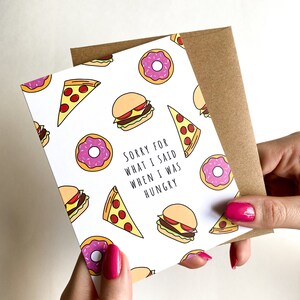 Tarjeta de disculpa divertida Tarjeta de perdón para marido Tarjeta de perdón por lo que dije cuando tenía hambre