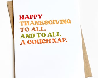 Funny Couch Nap Thanksgiving Card with Kraft Envelope