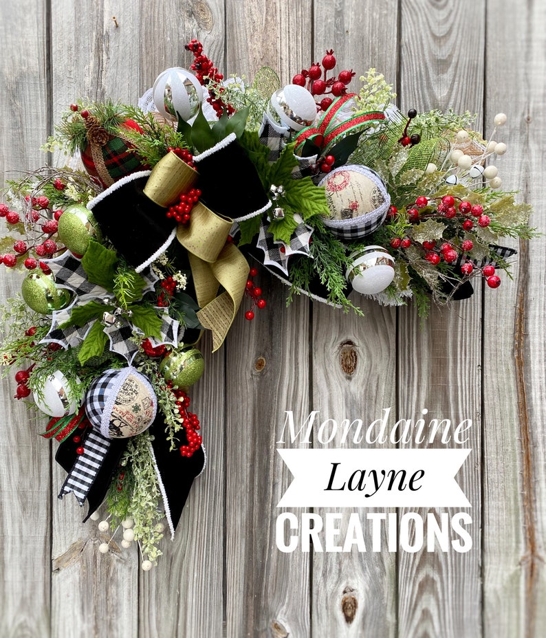 Corner Christmas Swag For Front Door Corner Christmas Swag Etsy