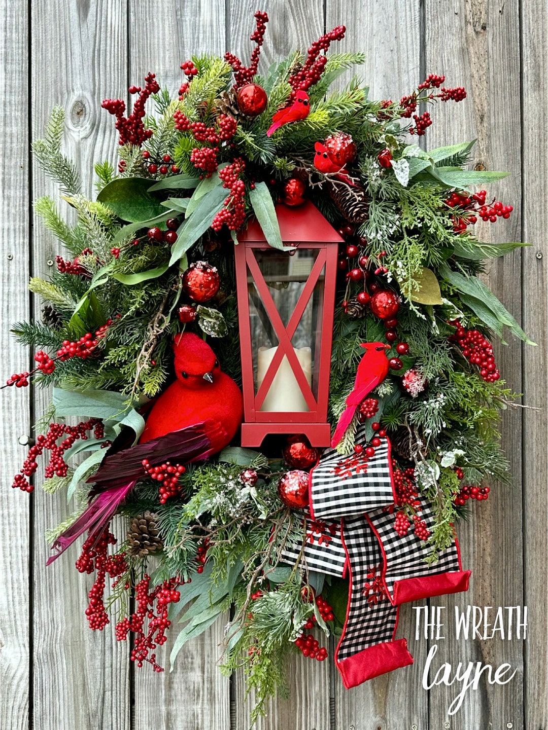 Cardinal Christmas Wreath Christmas Lantern Wreath Rustic Etsy